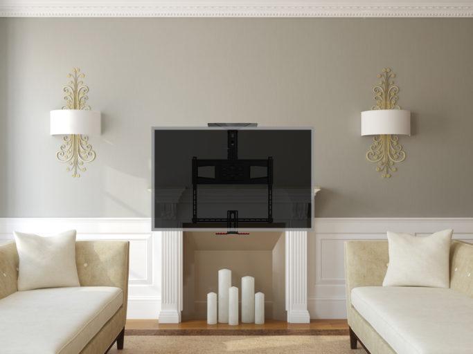 Pull Down Tv Over Fireplace Wall Mounted Brackets Uk Tranquil Mount - Wall Mounted Fireplace With Tv Above
