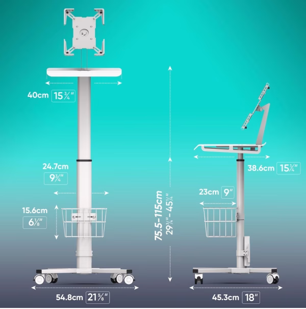 TMount Adjustable Rolling Medical Cart: Pneumatic Mobile Workstation with iPad Enclosure for 9.7-13" iPad and Tablet - Ideal for Hospital Dental Clinic Office - Image 4