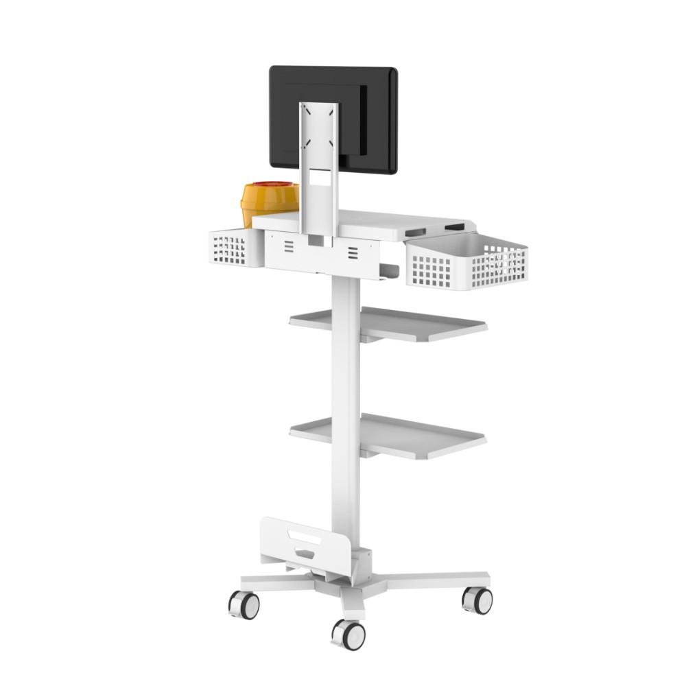 Mobile Workstation for Nurses’Rounds Nursing Cart with 2 Baskets Medical Monitor & Sharps Box Cart